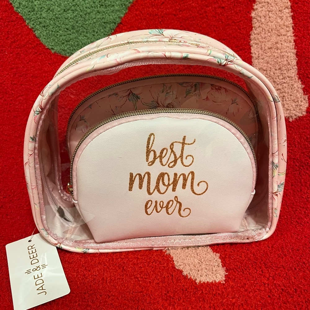 Jade & Deer pink floral cosmetic bag set